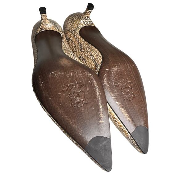 Stuart Weitzman Snakeskin Kitten Heel Sz 10 Tan Gray Leather Pointed Toe Luxury - Picture 4 of 13